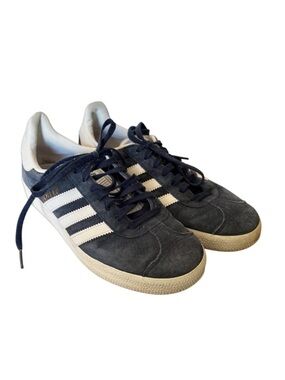 adidas Gazelle Navy Suede Sneakers with White Stripes-Size 5